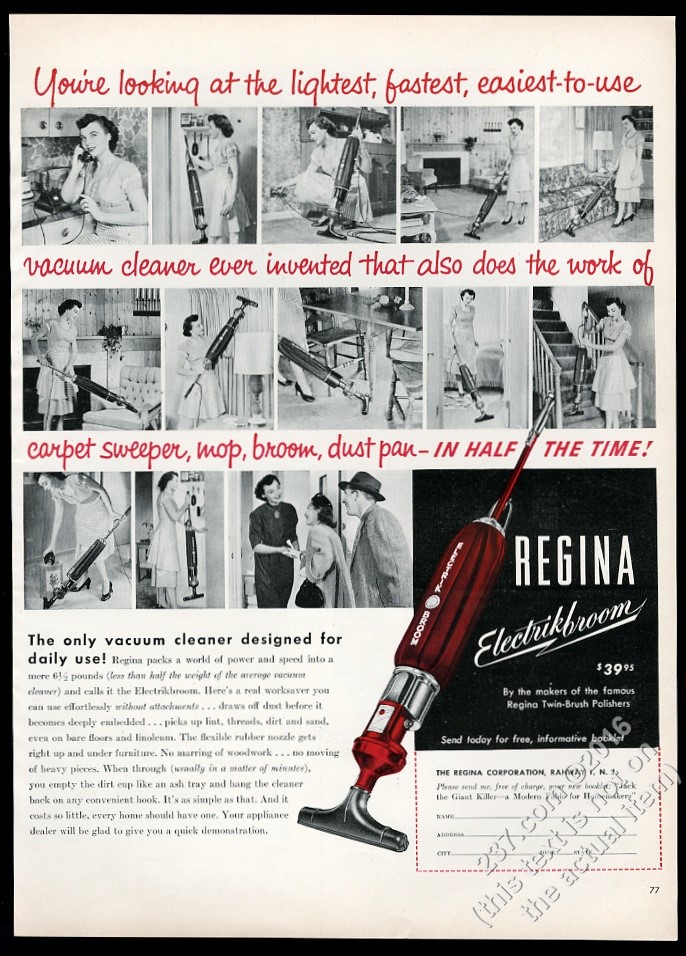 1952 Regina Electrik Broom vacuum cleaner photo vintage print ad eBay