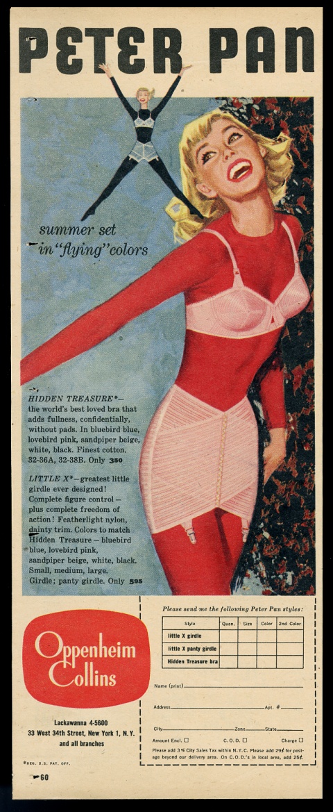 1957 Peter Pan Lingerie Bra Girdle Smiling Woman In Red Vintage Print