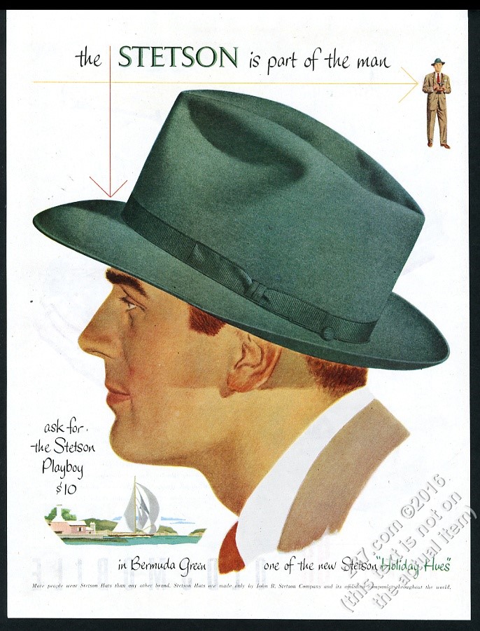 1951 Stetson Playboy Mans Green Fedora Hat Vintage Fashion Print Ad Ebay