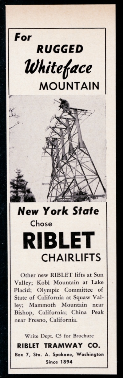 1957 riblet ski chairlift chair lift whiteface