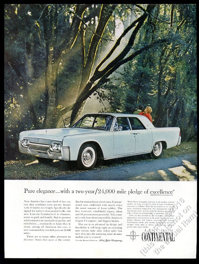 1961 Lincoln Continental sky blue sedan car photo vintage print ad | eBay