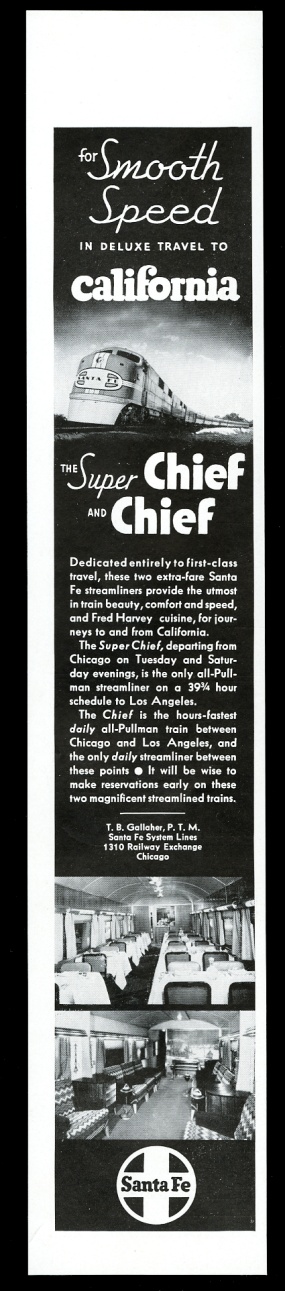 Santa Fe Railroad Super Chief train 3 vintage print advertisement