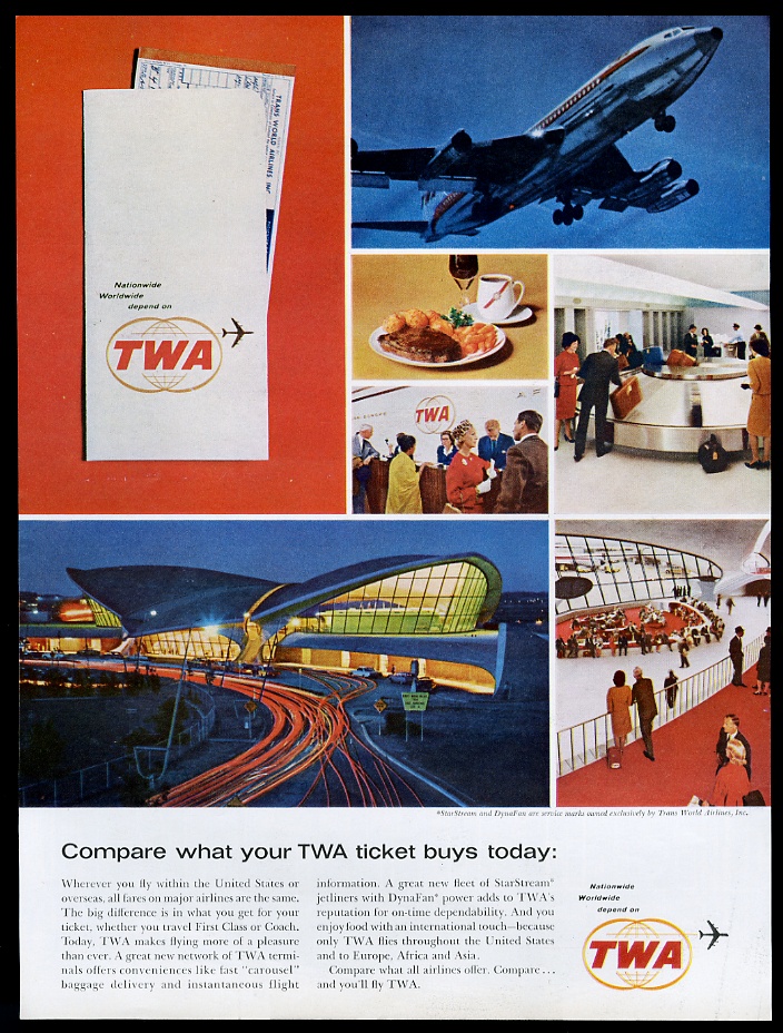 1962 TWA airlines Flight Center JFK airport terminal 5 photo vintage ...