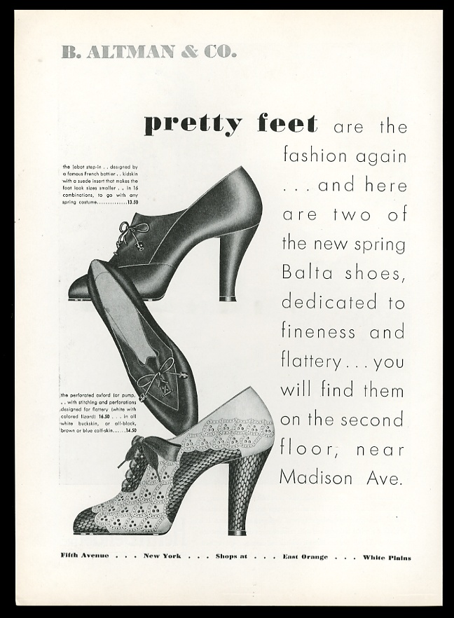B. Altman women's fashion shoes 3 styles heels pumps vintage print advertisement