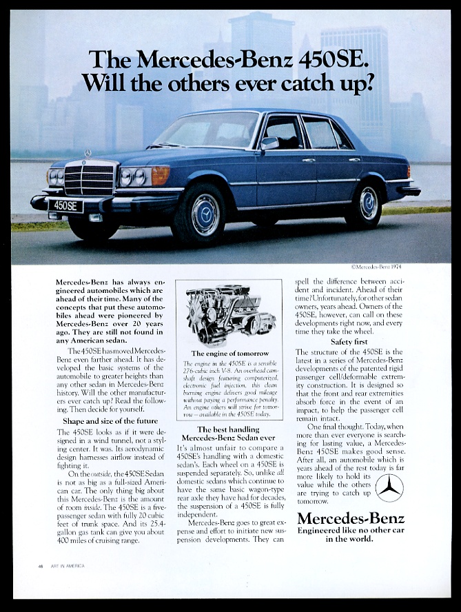 1974 Mercedes-Benz 450SE 450 SE blue car vintage print advertisement