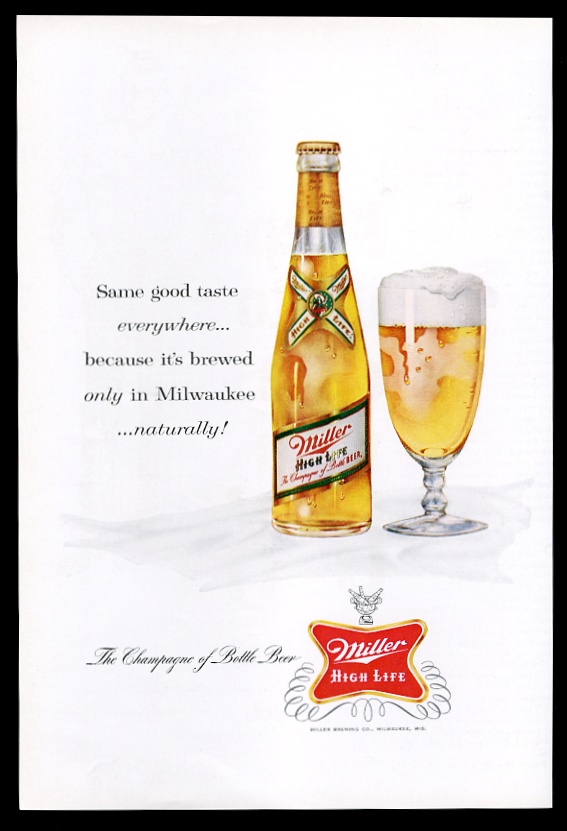 Miller High Life Beer classic bottle and foamy glass pic vintage print advertisement