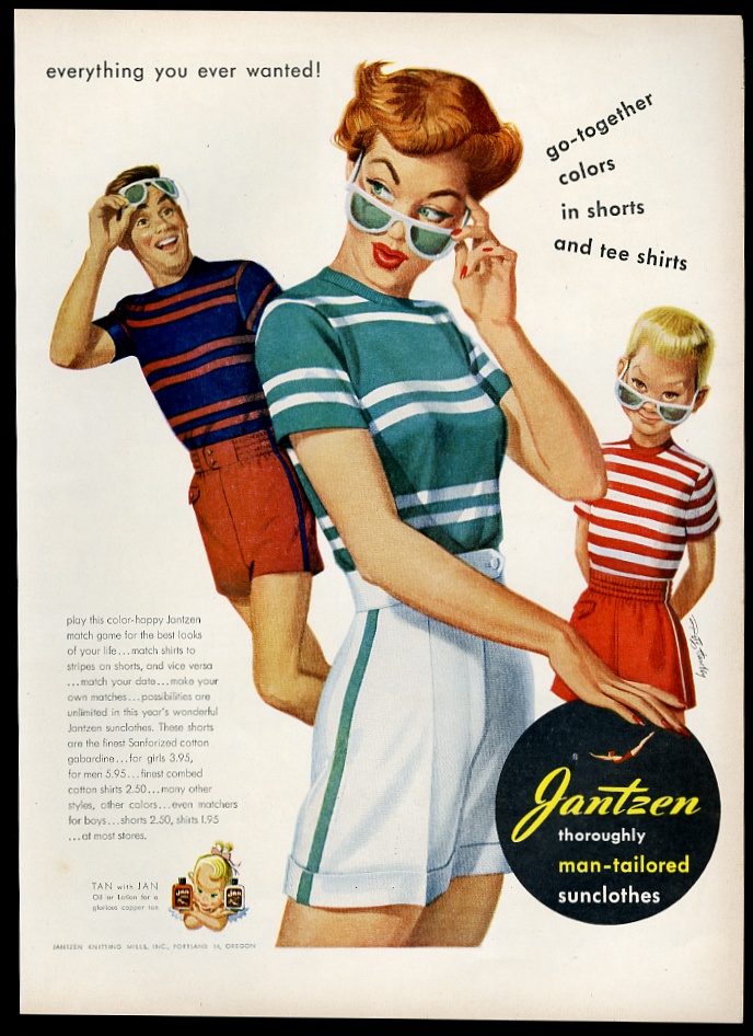 1950 Pete Hawley art Jantzen women's shirt shorts vintage print ad | eBay