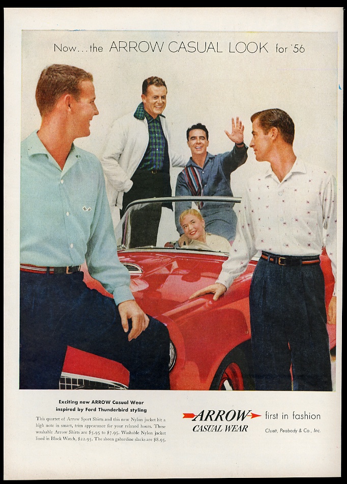1956 Ford Thunderbird red car Arrow men's shirt vintage print advertisement