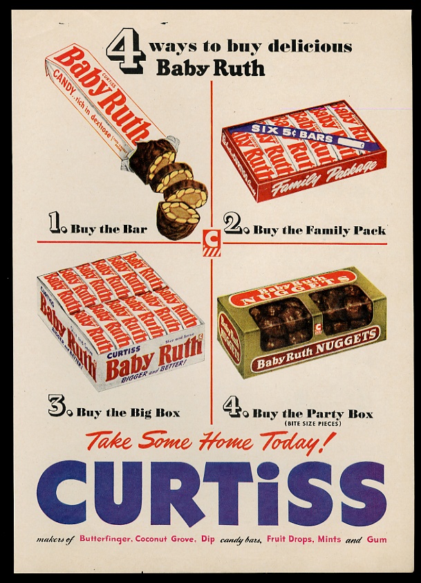 1952 Baby Ruth nuggets candy bar color pix Curtiss vintage print ad | eBay