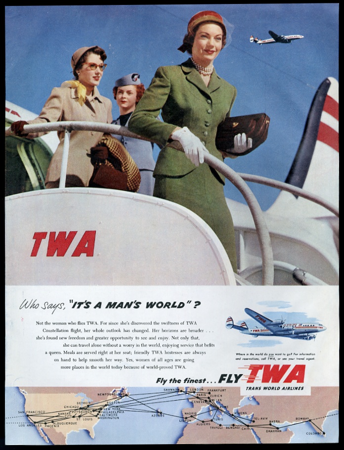 1953 TWA airlines Constellation plane woman traveler photo vintage ...