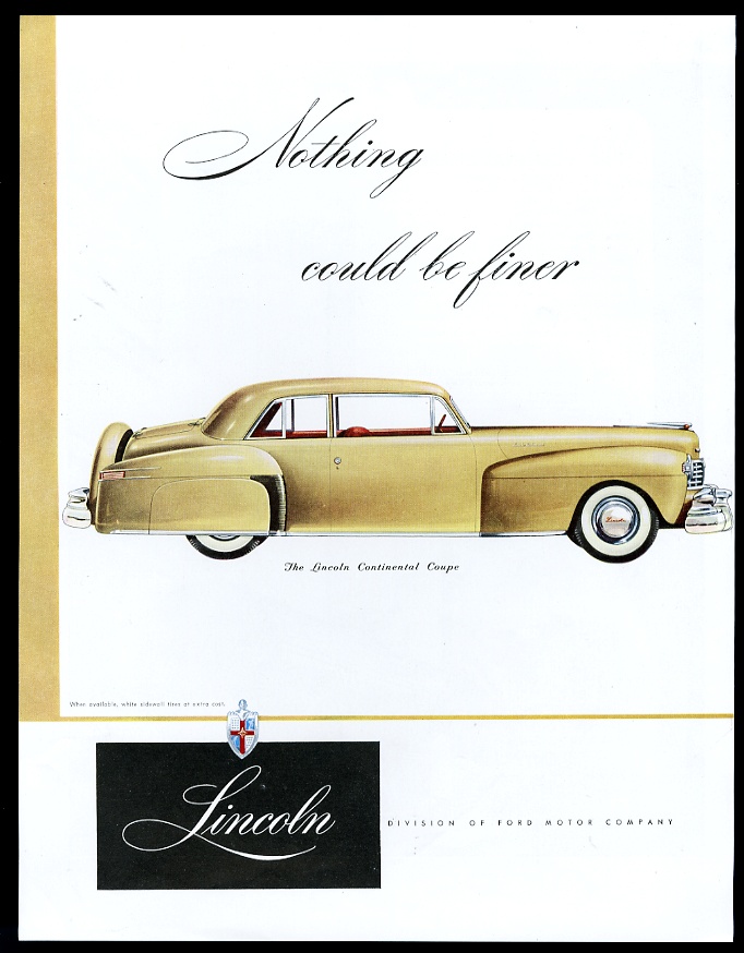 1948 Lincoln Continental Coupe gold car vintage print advertisement