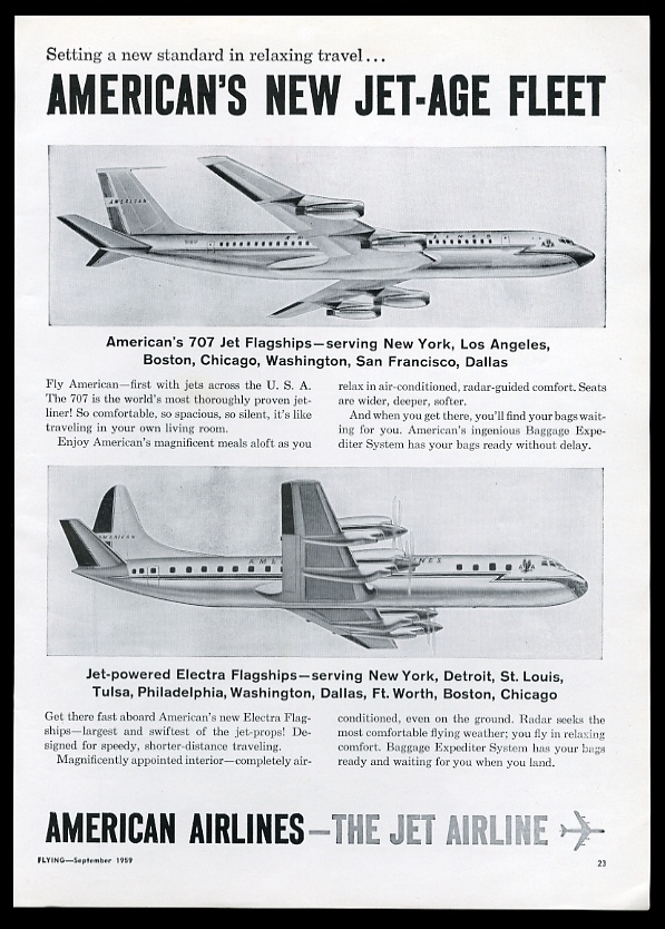 1959 American Airlines Boeing 707 Lockheed Electra 2 plane pic vintage ...