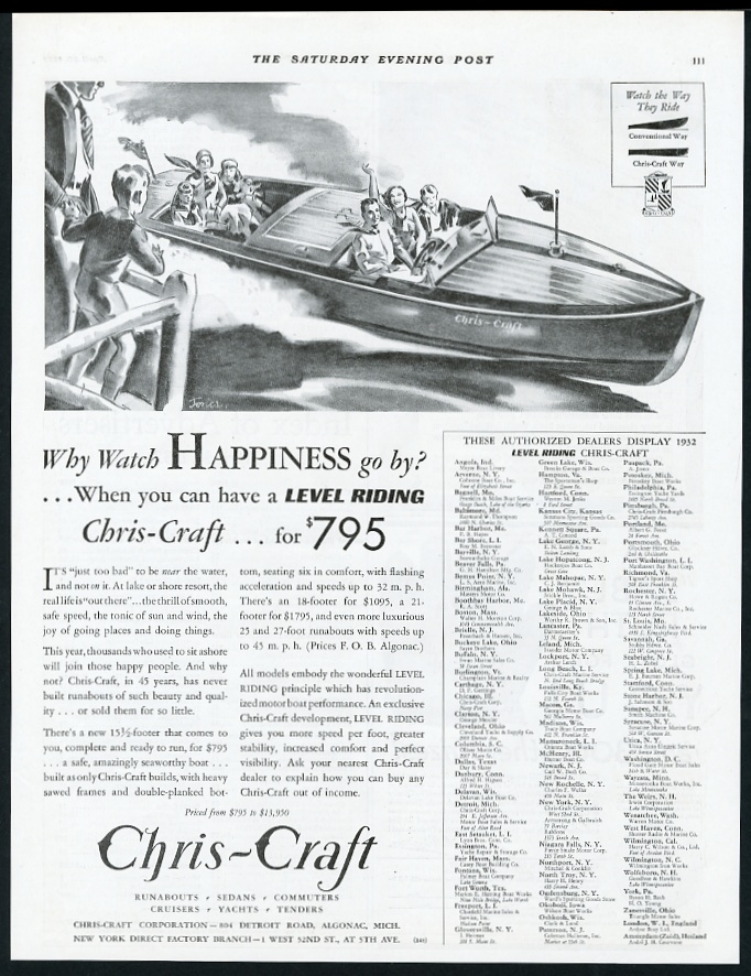 1932 Chris-Craft boat classic mahogany runabout illustrated vintage ...