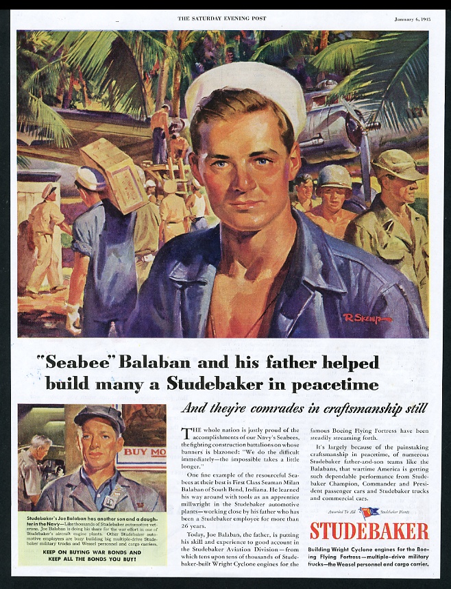 1945 US Navy Seabees art Studebaker vintage print ad | eBay