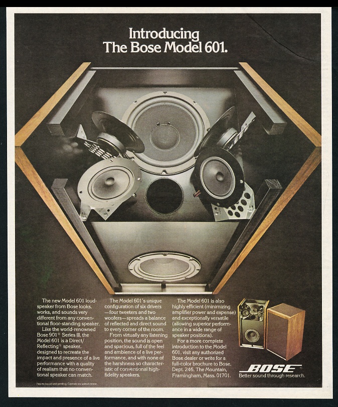Bose model 601 stereo speaker speakers vintage print advertisement