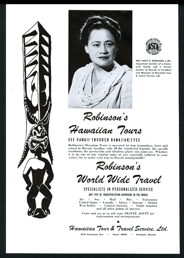 tiki god art Mary K. Robinson Hawaii travel vintage print advertisement