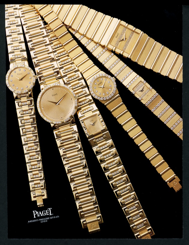 Piaget Polo & round gold watch color vintage print advertisement