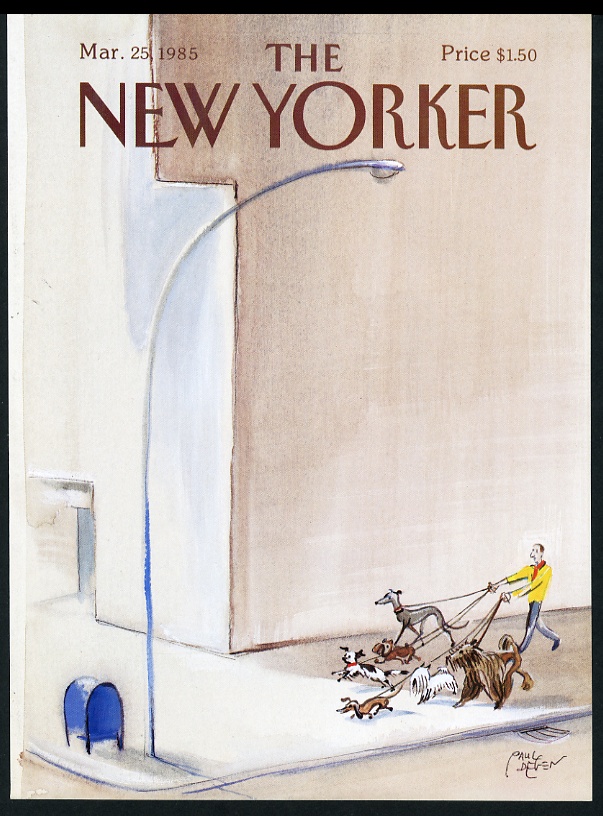 New Yorker framing cover March 25 1985 Paul Degen NYC dog walker dogs