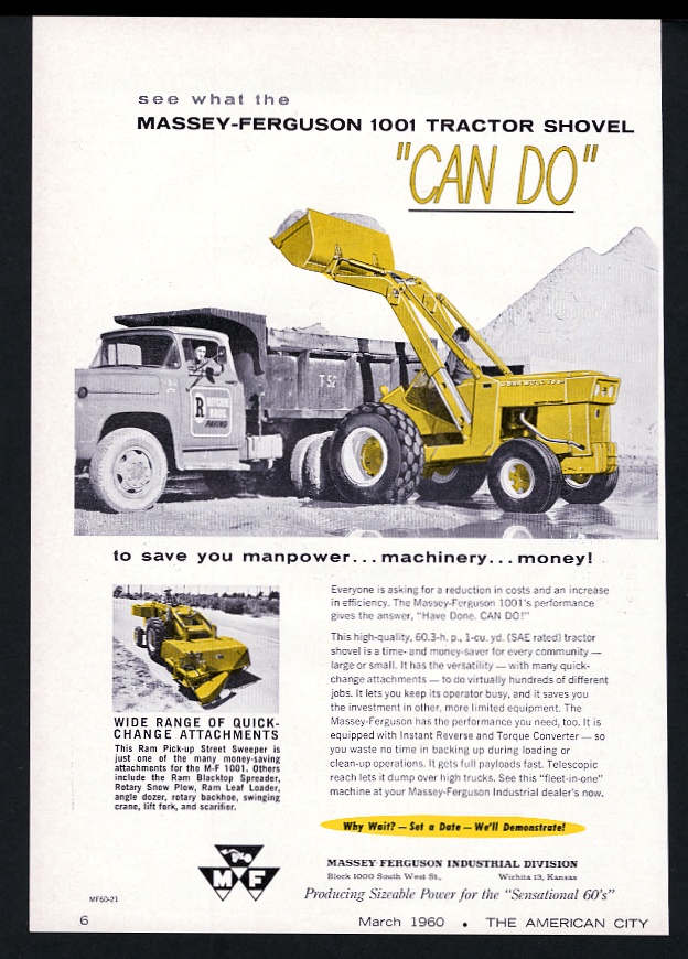 Massey-Ferguson 1001 tractor shovel vintage print advertisement
