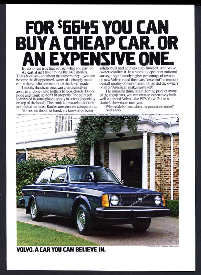 1978 Volvo 242 DL blue coupe car vintage print advertisement