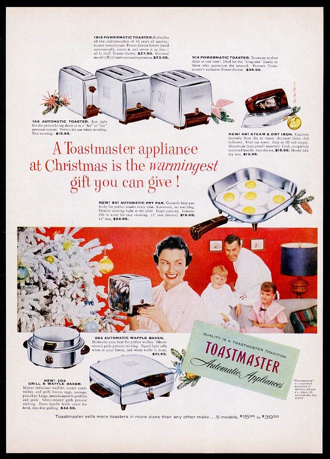 1956 Toastmaster Toaster 1 2 4 Slice Fry Pan Iron Waffle Maker Xmas Print Ad Ebay