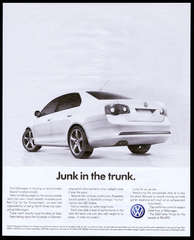2007 VW Volkswagen Jetta car Junk in the Trunk vintage print advertisement