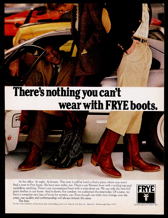 Ferrari 308 GTB & other Ferrari Frye cowboy boots vintage print advertisement