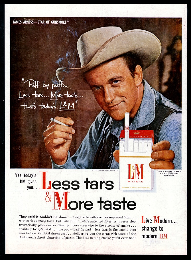 1958 James Arness Gunsmoke TV show photo L&M Cigarettes vintage print ...