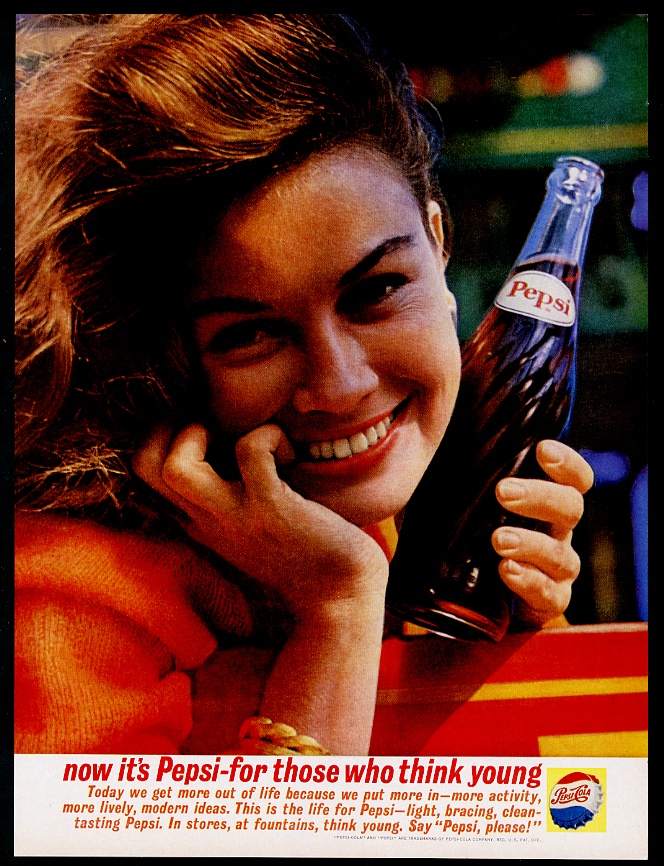 1961 Pepsi-Cola smiling woman with bottle color photo vintage