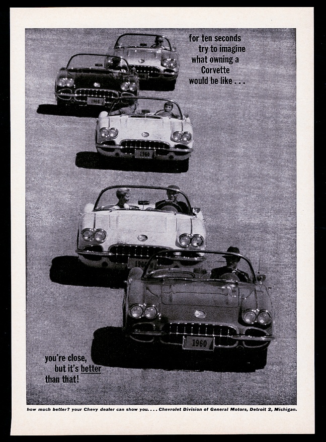 1960 Chevrolet CORVETTE STING RAY Original ADVERTISMENT 8 x 11 PURE SPORTS CAR