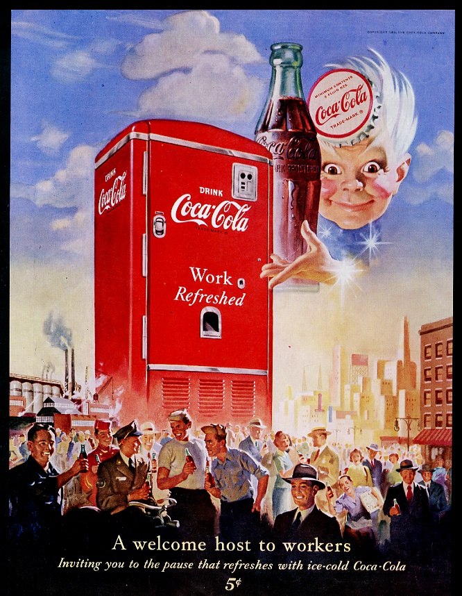 1950 Coke Coca-Cola machine workers Sprite Boy art vintage print ad | eBay