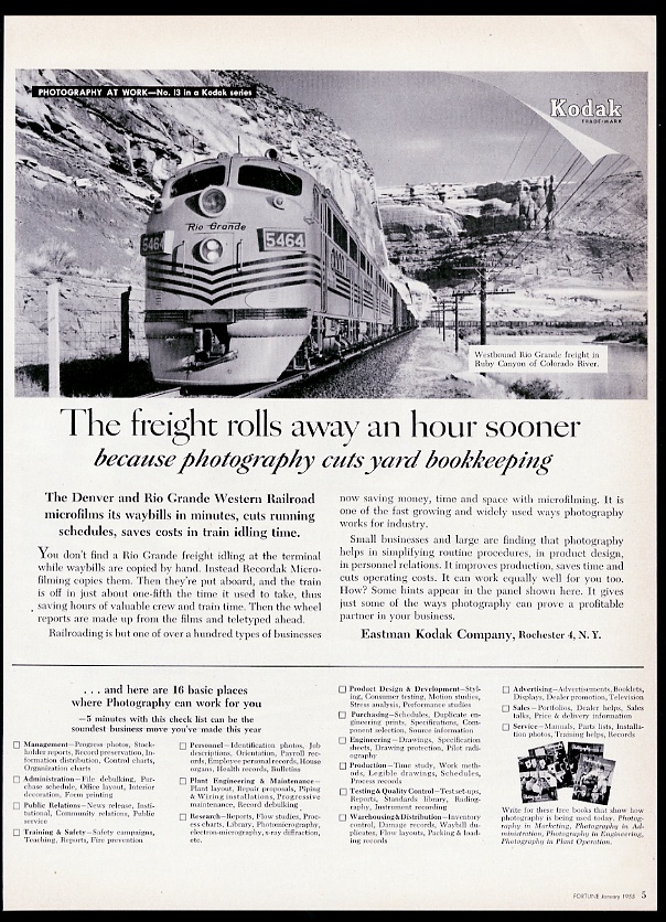 Rio Grande Railroad train Colorado Ruby Canyon Kodak vintage print advertisement