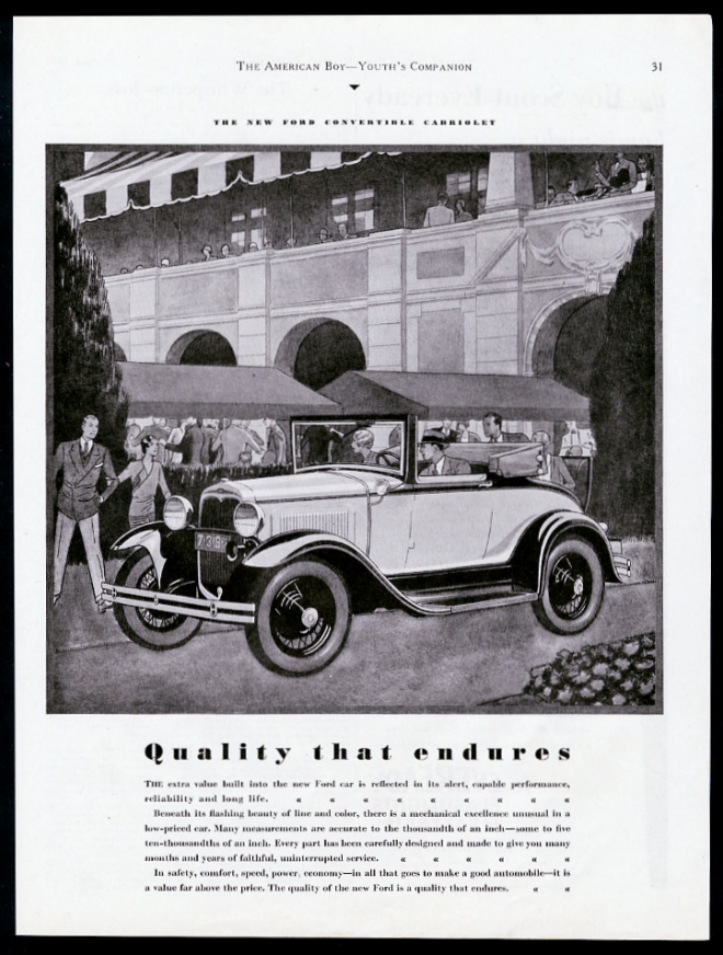 1930 Ford Model A Convertible Cabriolet car illustrated vintage print ...