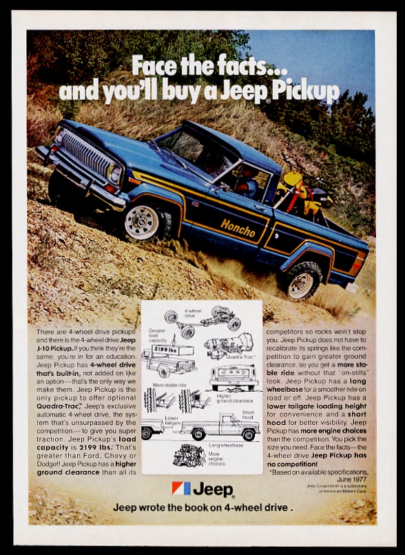 1979 Jeep Honcho J-10 pickup truck color photo vintage print