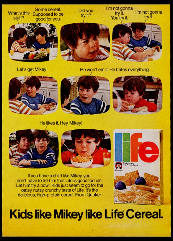 1977 Life Cereal TV commercial Mikey photo sequence vintage print ad | eBay