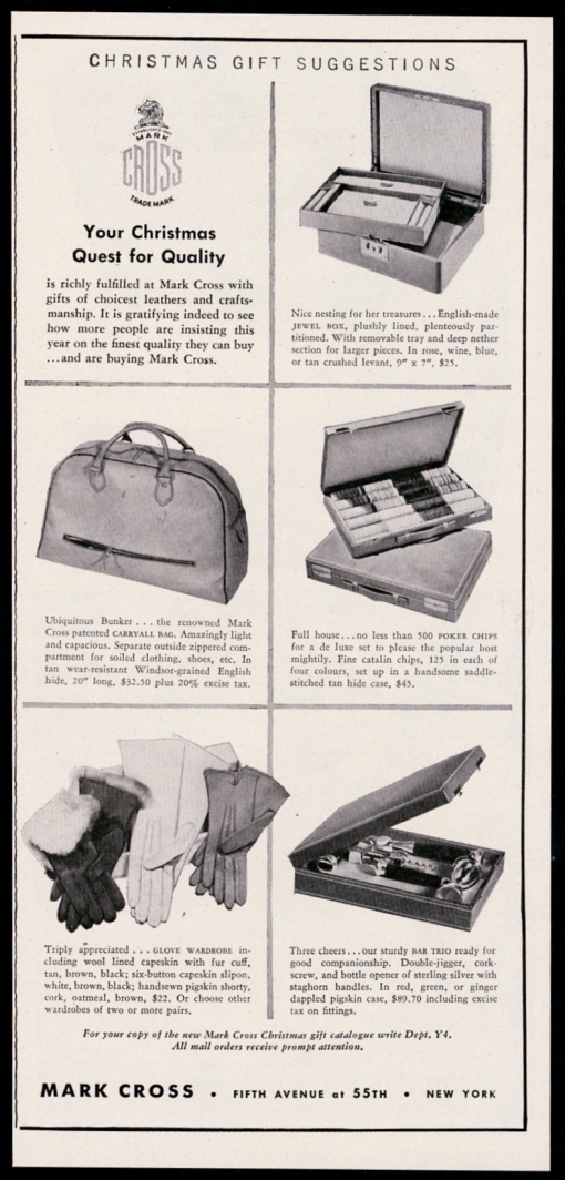 Mark Cross purse handbag jewel box gloves poker chip case print advertisement
