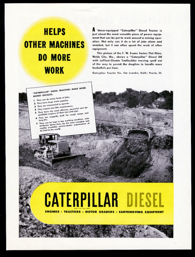 Caterpillar diesel D8 tractor bulldozer Missouri mine print advertisement