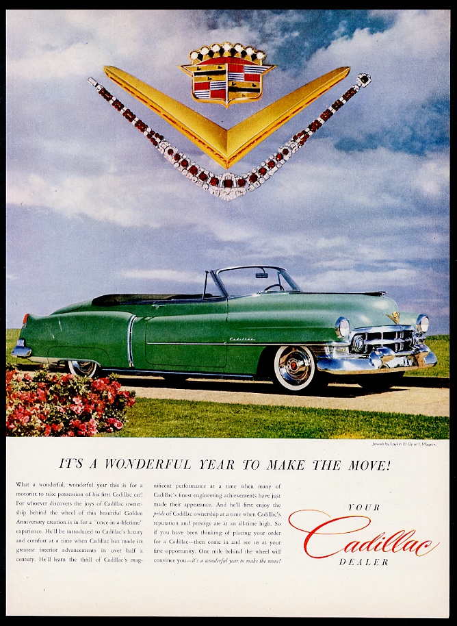 1952 Cadillac convertible green car vintage print advertisement