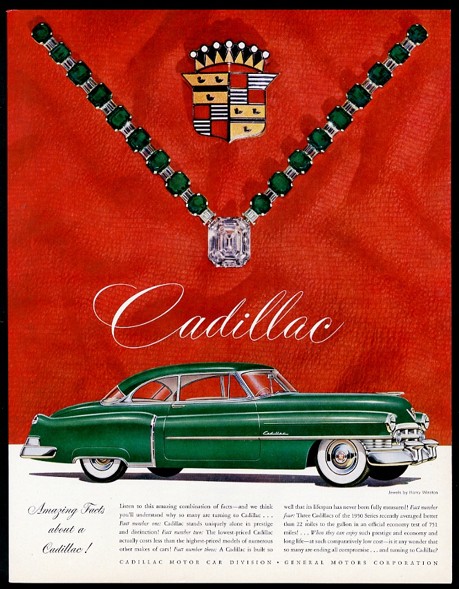 1950 Cadillac coupe dark green car vintage print advertisement