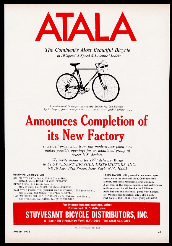 Atala bike 10-speed vintage print advertisement