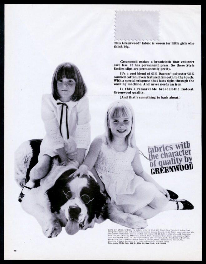 St Saint Bernard dog Greenwood Style Undies fabric vintage print advertisement