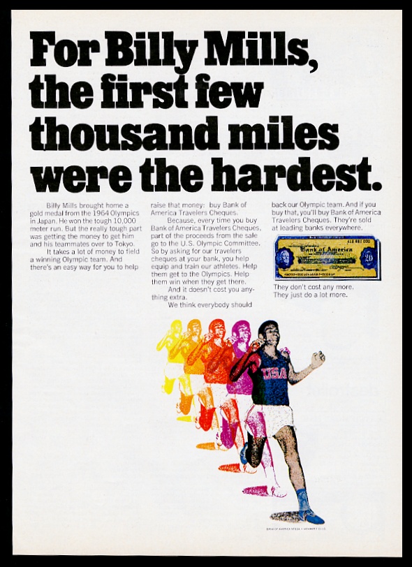 1971 Billy Mills Running Photo Bank Of America Travelers Cheques