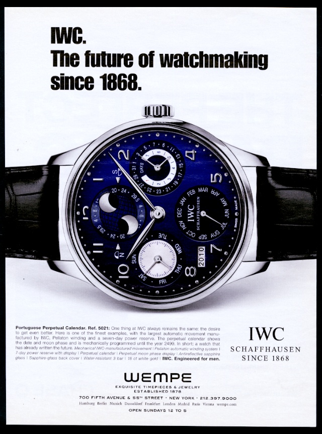 IWC Portuguese Perpetual Calendar moon phase watch vintage print advertisement