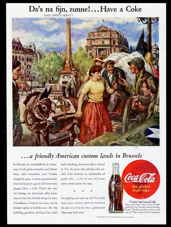 1945 Coke Brussels Belgium Girl Burro Us Army Soldiers Art Coca Cola Print Ad Ebay
