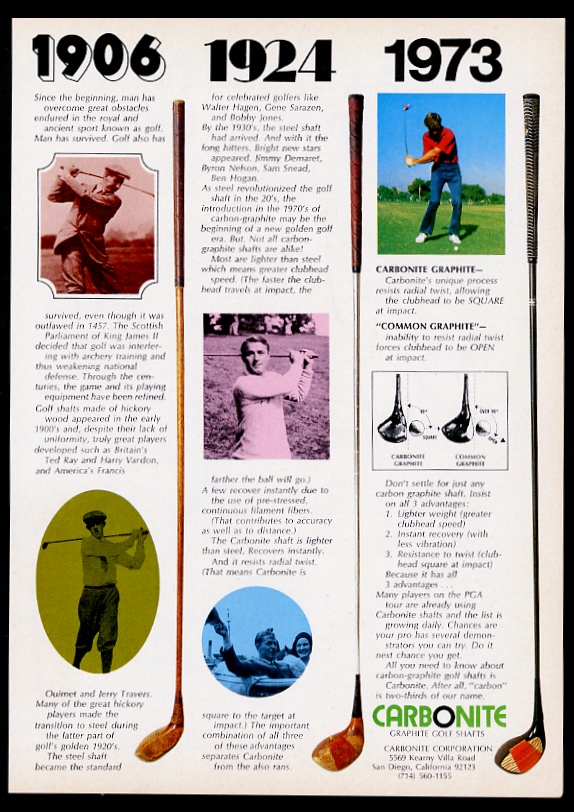 Carbonite graphite golf club shaft historic golfers vintage print advertisement