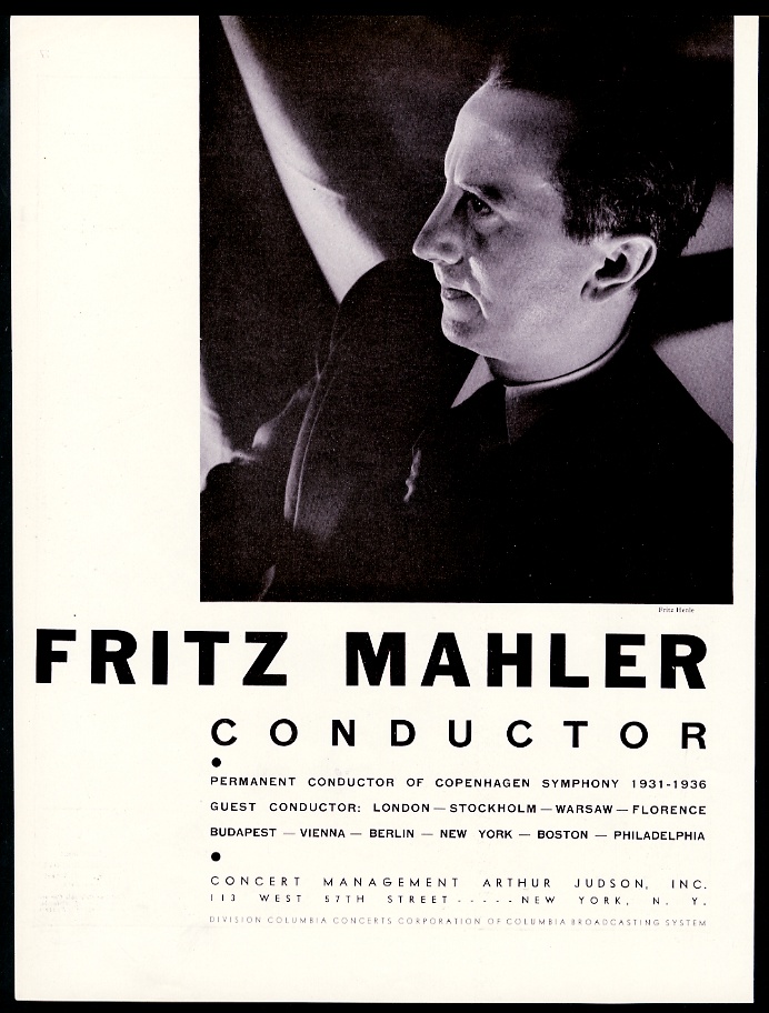 Fritz Mahler concert tour booking advertisement