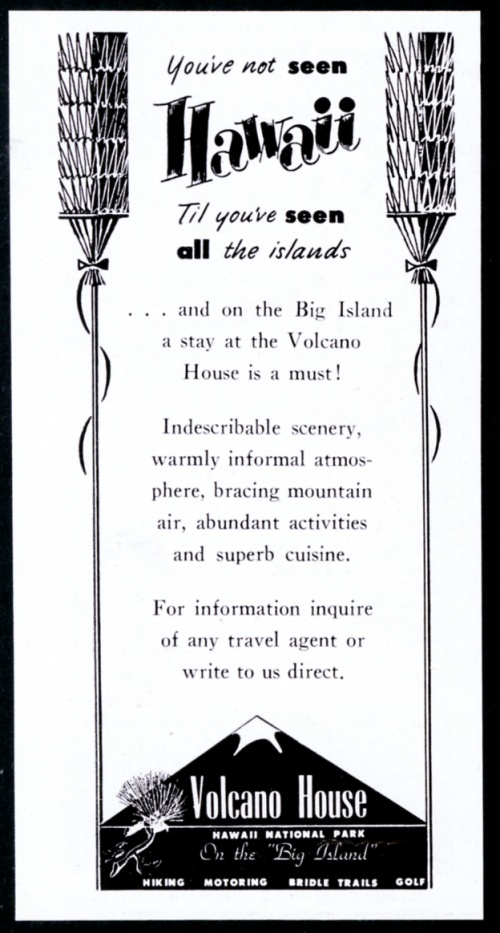 Volcano House hotel Hawaii National Park illustrated vintage print advertisement