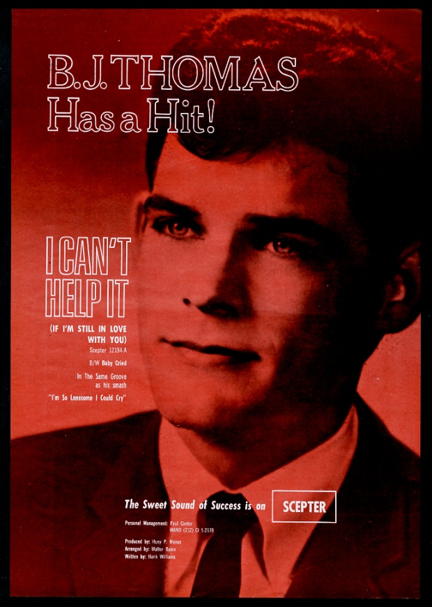 B.J. Thomas I Can't Help It record release print advertisement