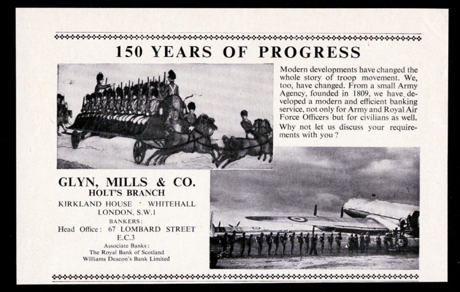 Glyn Mills & Co Holt's Branch bank vintage UK print advertisement