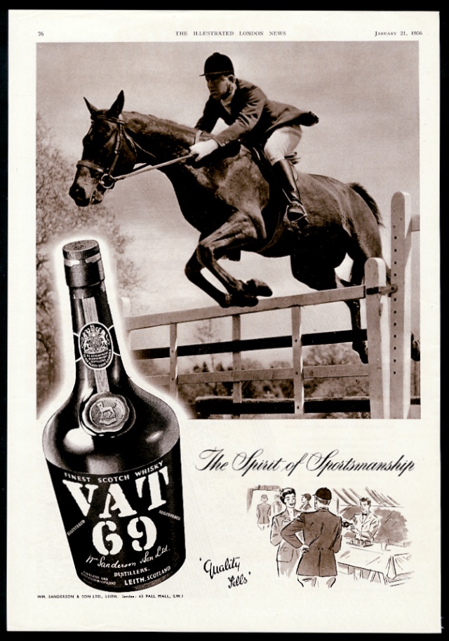 horse jumping gate Vat 69 Scotch whisky vintage print advertisement